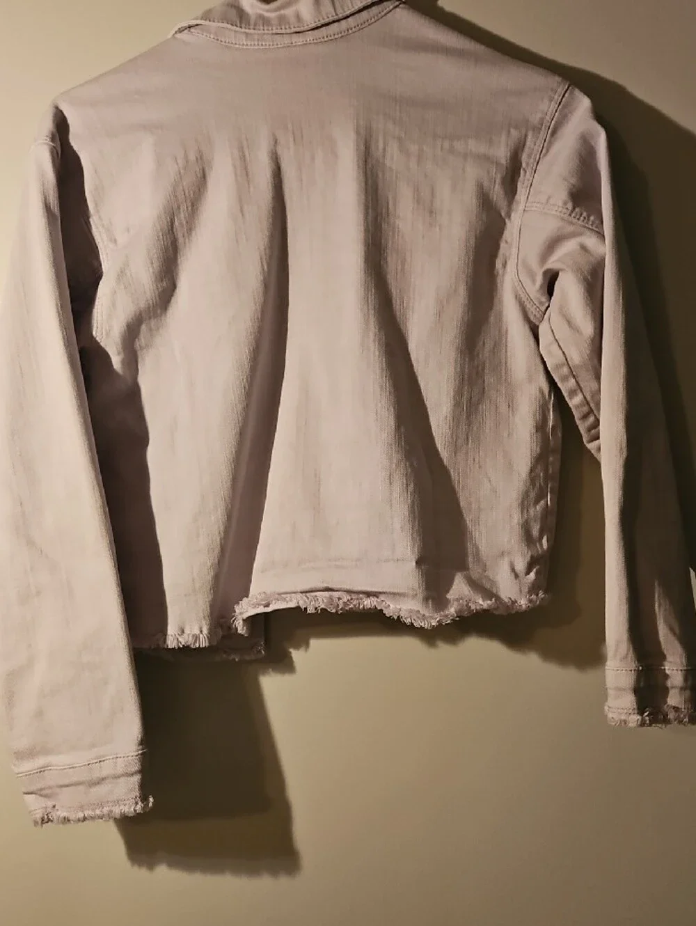 Maurices Pale Lavender Cropped Denim Jacket with Front Flap Pockets